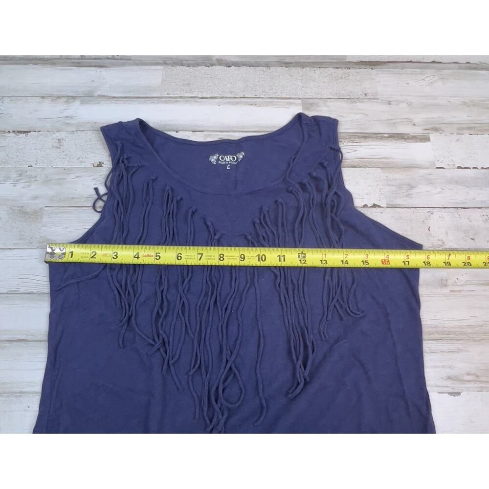Cato Top Womens Large Sleeveless Pullover Tank Fringes Blue Stretch Boho Biker - Picture 7 of 8